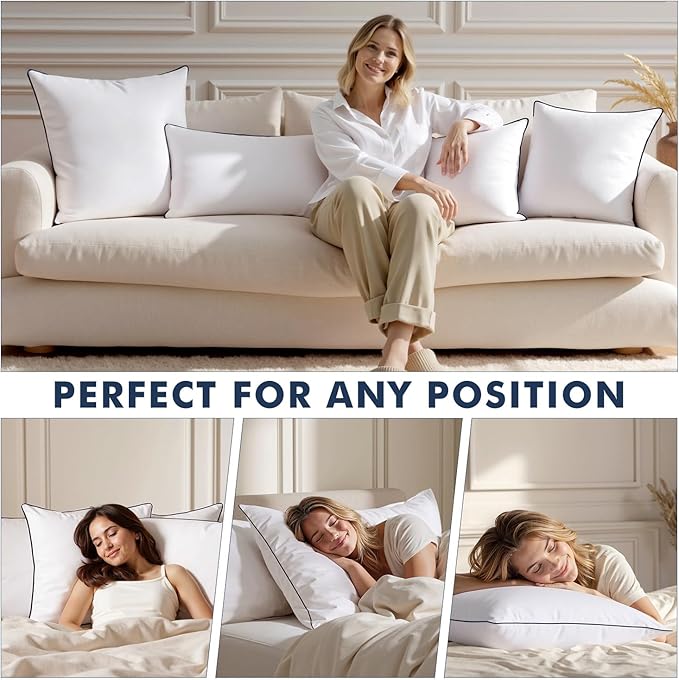 MIULEE Goose Feather Down 28x28 Euro Pillow Insert Set of 2 - Image 3