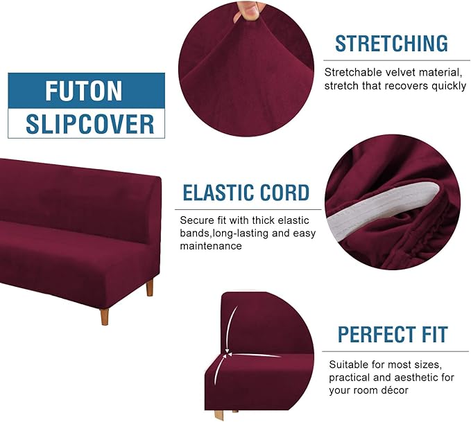 H.VERSAILTEX Real Velvet Futon Cover Armless Sofa Covers Sofa Bed Covers - Image 2
