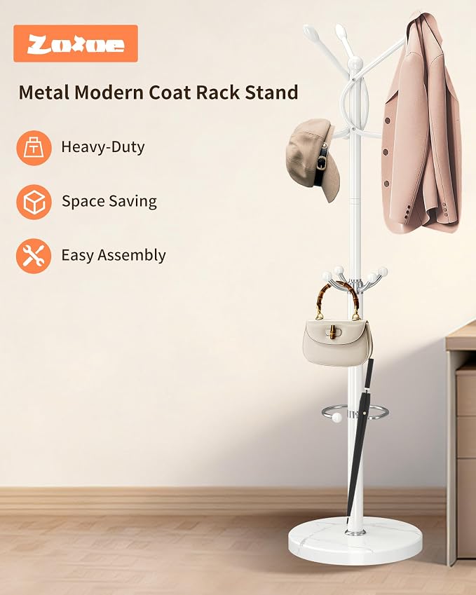 ZOZOE Metal Coat Rack Stand, Modern Coat Rack Freestanding - Image 6