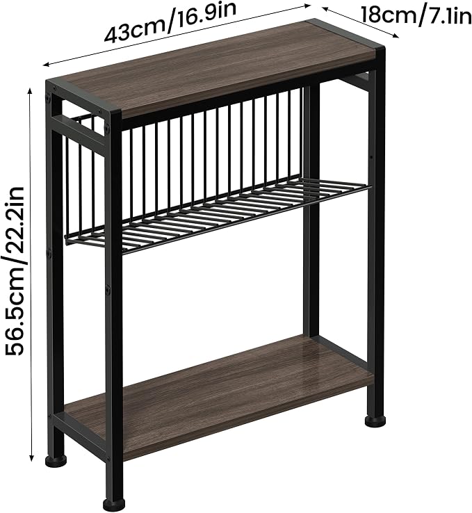 Small Side Table Set of 2 for Small Space, 3-Tier Narrow End Tablewith Magazine - Image 3