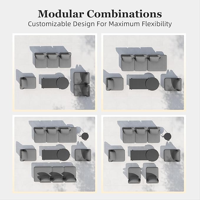 HERA'S HOUSE Metal Patio Furniture Set, Modular 7 Seats, 1 Nesting Coffee - Image 8