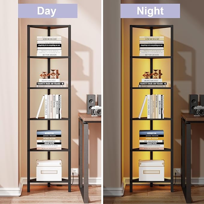 TUTOTAK Corner Shelf with LED Light, 6-Tier Corner Bookshelf - Image 5