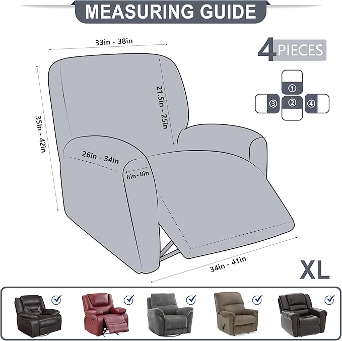 ANARACHON Leather Look Recliner Chair Covers, 4-Pieces Stretch Recliner Cover - Image 2