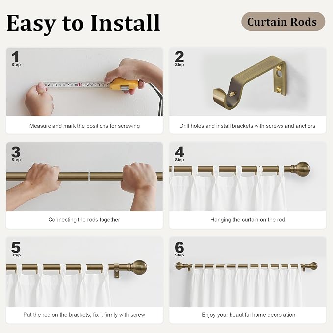 Antique Bronze Curtain Rods for Windows 48 to 84 Inch 1" Diameter Adjustable - Image 7