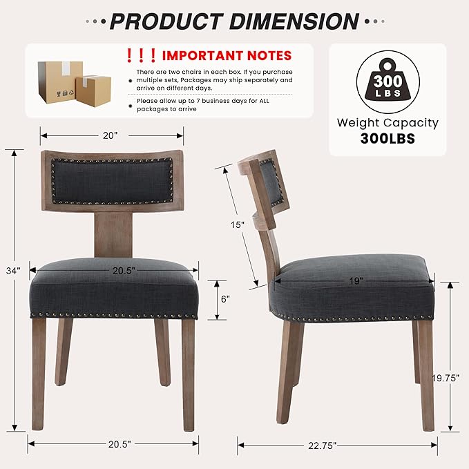 HNY Mid Century Modern Dining Chairs Set of 6, Farmhouse Linen Fabric - Image 2