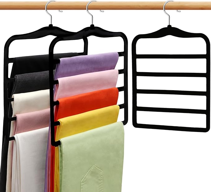 Closet Organizers and Storage, 3 Pack Pants-Hangers-Space-Saving, Velvet Non by SHUKEEKA