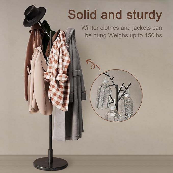 Muwuele Coat Rack, Solid Wood Coat Rack Freestanding - Image 6