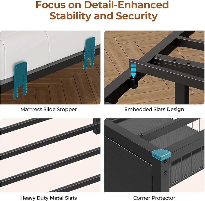 DICTAC Corner Bed Frame with 2 Storage Drawers and Bookcase Headboard Twin XL - Image 9