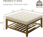Befurtori Large Square Ottoman Coffee Table, Linen Solid Upholstered Footrest - Image 2