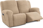 Recliner Loveseat Covers, 4-Piece Stretch Geometric Strokes Jacquard Reclining by Unknown