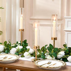 Gold Hurricane Candle Holders Set of 3, Tall Metal & Windproof Glass Taper - Image 6