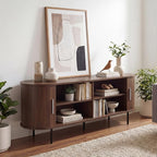 Tangkula Fluted TV Stand for TVs up to 60”, Mid Century Curved Entertainment - Image 3