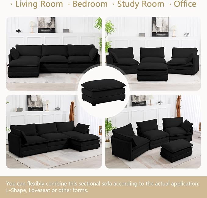 112'' Sectional Modular Cloud Couch, Oversized L Shaped 3 Seat Sofa - Image 4