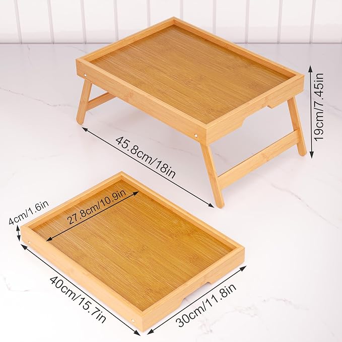 Fibogollo 4 Pack Bamboo Bed Tray Table - Image 2