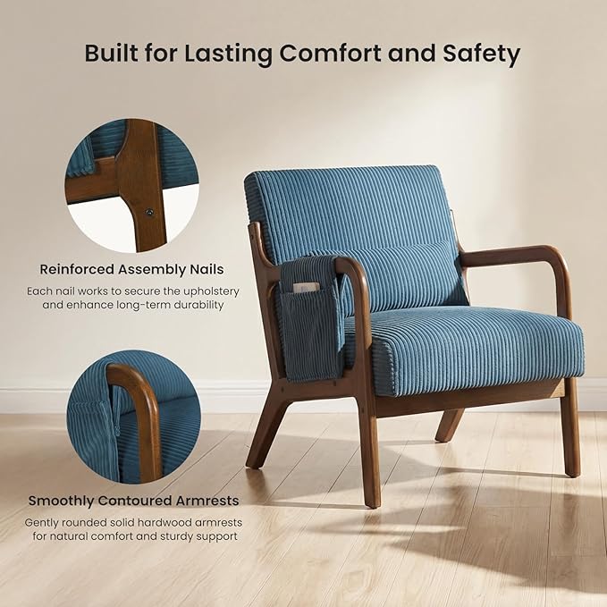 DUMOS Mid Century Modern Accent Chair, Upholstered Armchair - Image 6