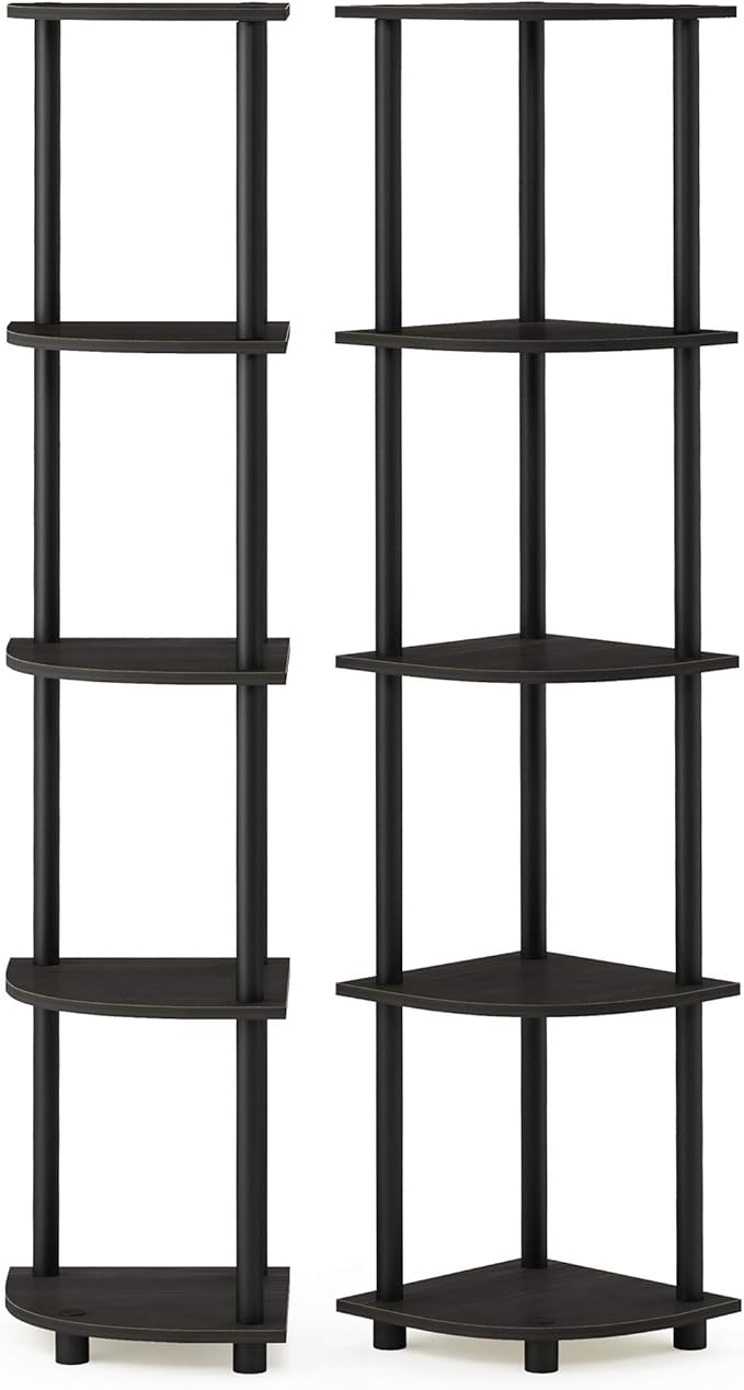 Furinno TURN-N-TUBE Corner Shelf Set of 2, 5-Tier Corner Bookshelf, Open - Image 6