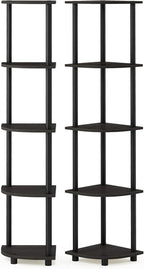 Furinno TURN-N-TUBE Corner Shelf Set of 2, 5-Tier Corner Bookshelf, Open - Image 6