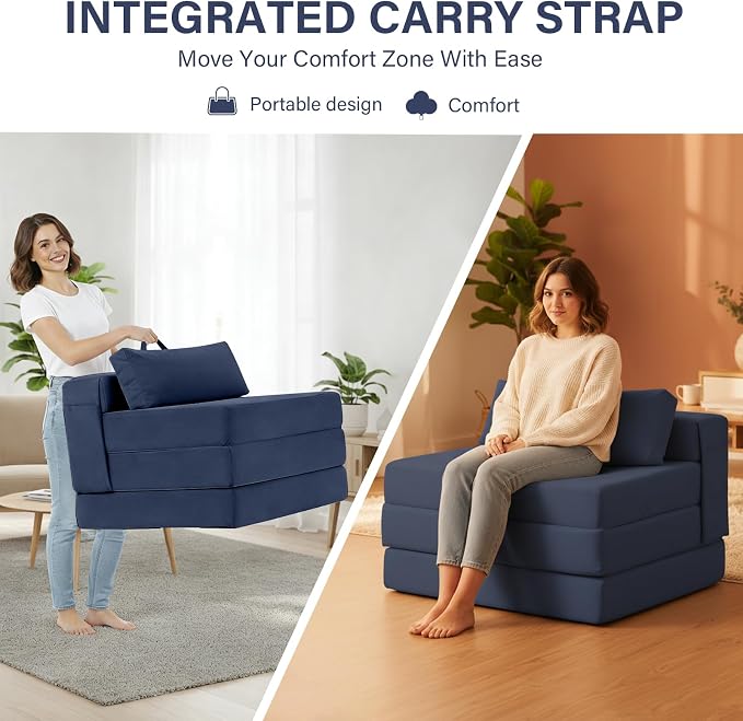 Tiita Folding Sofa Bed Chair, 4-Fold Convertible Sleeper Chair - Image 4