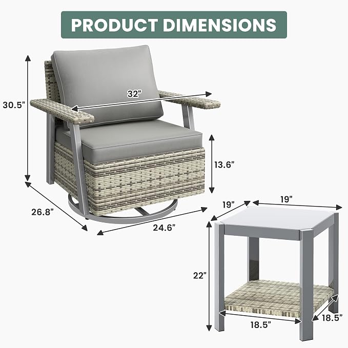 Pamapic 3 Pieces Patio Furniture Set, Outdoor Swivel Glider Rocking Chairs - Image 4