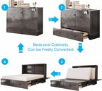 Mjkone Murphy Cabinet Bed Queen Size, Solid Wood Mobile Wall Beds Chest - Image 3