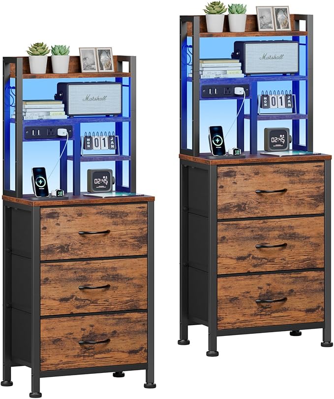 Furnulem Night Stand Set 2, LED Nightstand by Furnulem