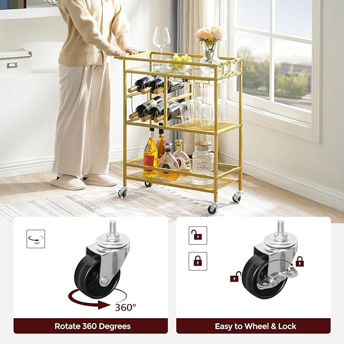 MAHANCRIS Bar Cart for Home, 3-Tier Serving Cart - Image 7