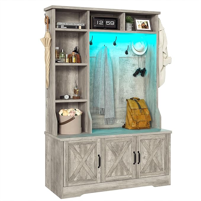 CSZZD Hall Tree with Bench and Shoe Storage, Farmhouse Entryway Bench with Coat - Image 10