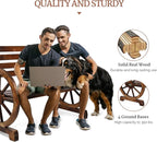 VINGLI Rustic Wooden Wheel Bench Outdoor Bench, Patio Bench Wagon Slatted Seat - Image 5