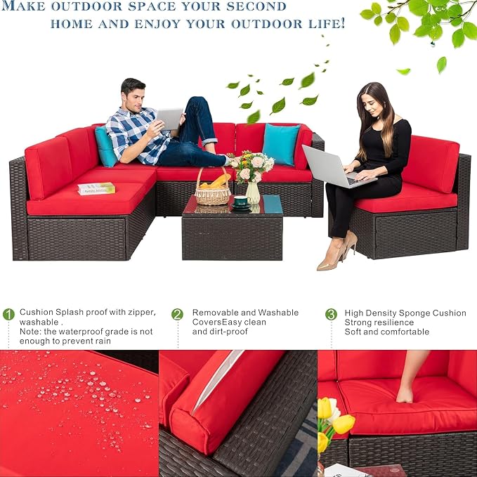 Vongrasig 7 Pieces Patio Furniture Sets, Outdoor Modular Sectional Sofa Patio - Image 5