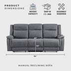 Lexicon Manual Double Reclining Sofa, Polished Microfiber Upholstered 3 Seater - Image 4