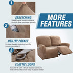 H.VERSAILTEX Velvet Stretch Recliner Couch Covers 6-Pieces Recliner Loveseat - Image 4