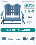 SERWALL 4 Pieces HDPE Patio Adirondack Chair Set, 2 Adirondack Chair - Image 6