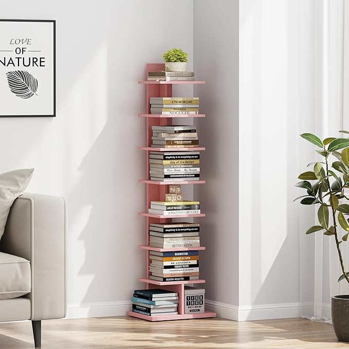 TUTOTAK Bookshelf, 8-Tier Bookcase, Narrow Spine Book Shelf - Image 4