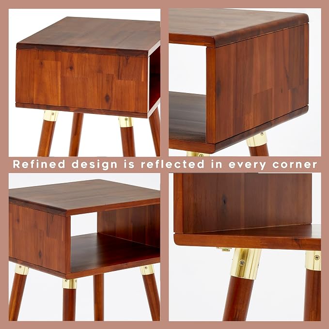 Bme Dinkee Solid Wood Nightstand, Fully Assembled, Without Drawer - Image 5