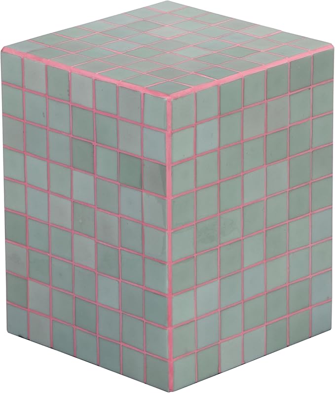 JONATHAN Y Callista 18-Inch Sage Gray/Pink Modern Ceramic Tiled Cube Side Table by JONATHANY