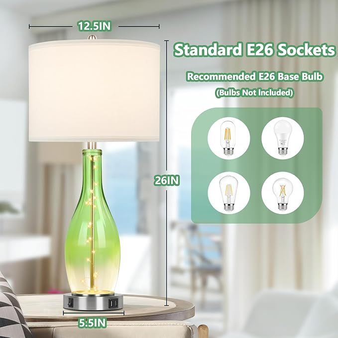 BesLowe 26in Tall Glass Table Lamps Set of 2 - Image 5