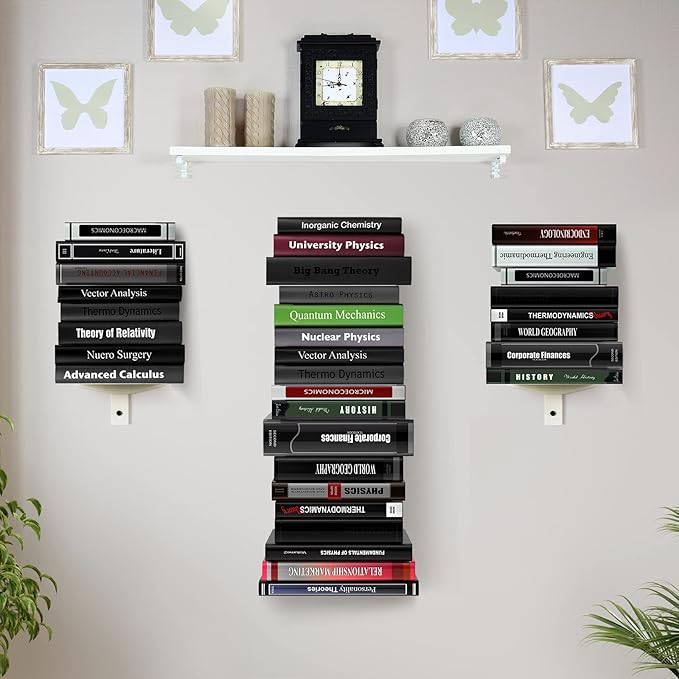 Floating Book Shelves for Wall, 8 Tier Invisible Floating Bookshelf, Vertical - Image 2