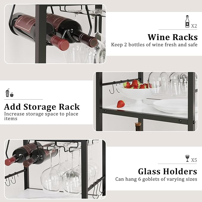 Bar Cart for The Home, 3 Tier Kitchen Carts - Image 6