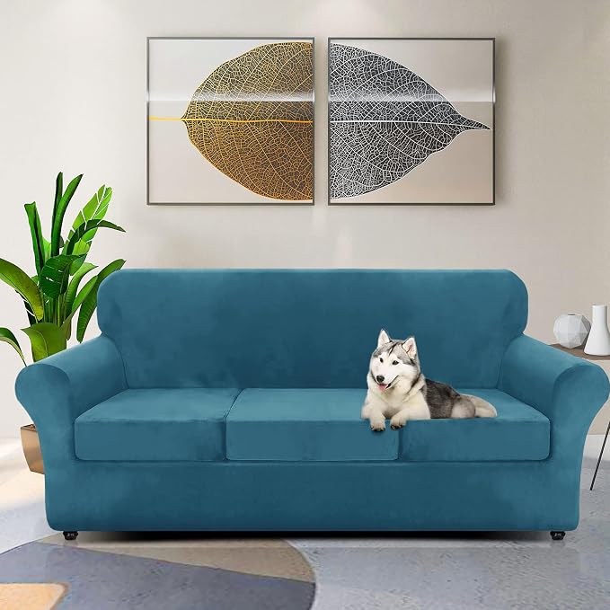ZNSAYOTX Luxury Velvet Couch Cover 4 Piece Stretch Sofa Covers - Image 2