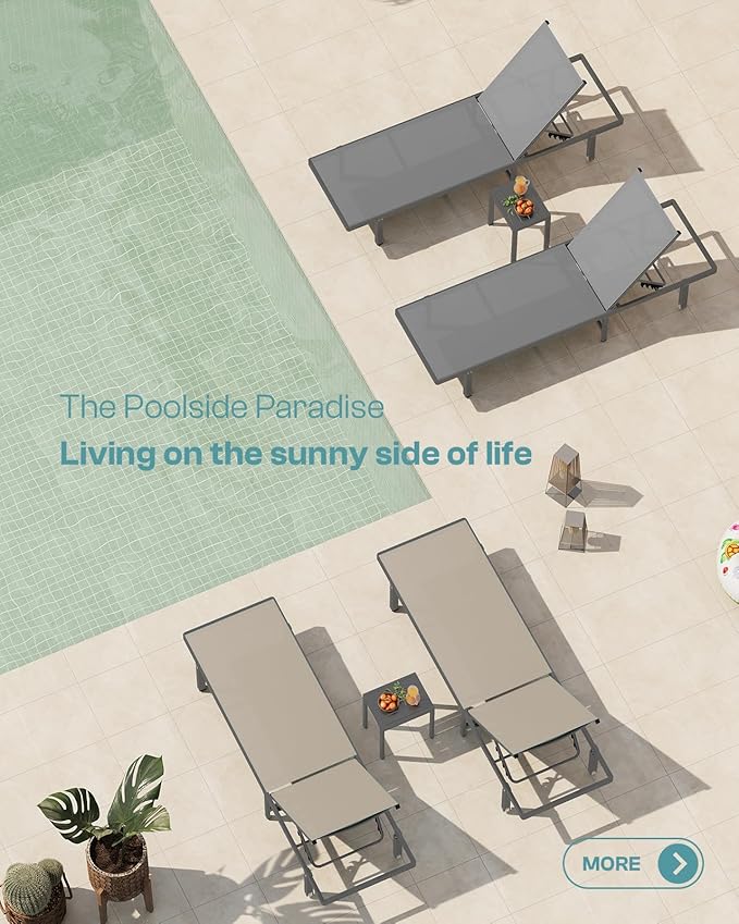 Outdoor Lounge Chairs Set of 2, Aluminum Pool Lounge Chairs - Image 7