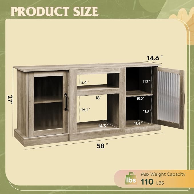 WLIVE Farmhouse TV Stand for 65 inch TV, Open Shelves TV Console for Living - Image 2