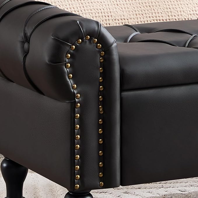 Storage Bench for Bedroom, Faux Leather 51" End of Bed Bench, Queen Size Bench - Image 8