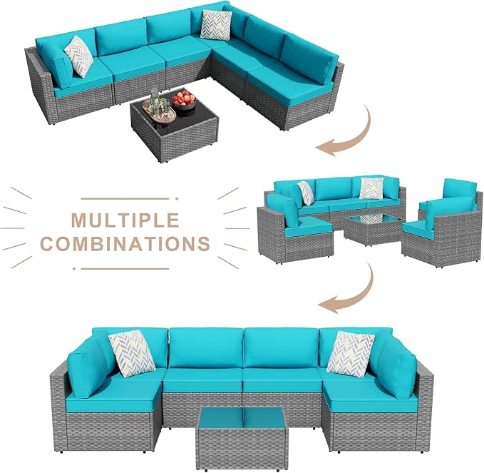 JAMFLY 7-Piece Outdoor Patio Furniture Set, Modular PE Rattan Sectional Sofa - Image 6