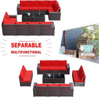 Kullavik Outdoor Patio Furniture Set 12 Pieces Sectional Rattan Sofa Set Brown - Image 4