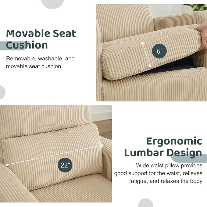 Swivel Rocker Recliner, Oversized Manual Nursery Glider Rocking Recliner Chair - Image 5