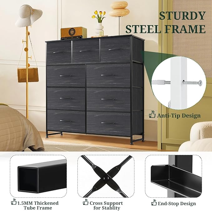 9-Drawer Dresser for Bedroom, Anti-Tip Tall Storage Organizer Chest of Drawers - Image 4