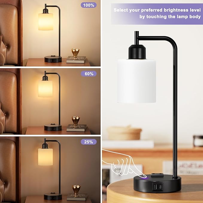Industrial Touch Bedside Lamps for Bedrooms Set of 2 - Image 2