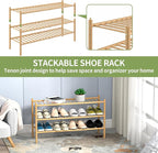 ROMGUAR CRAFT 3-Tier Bamboo Long Shoe Rack, Free Standing Wood Shoe Shelf - Image 6