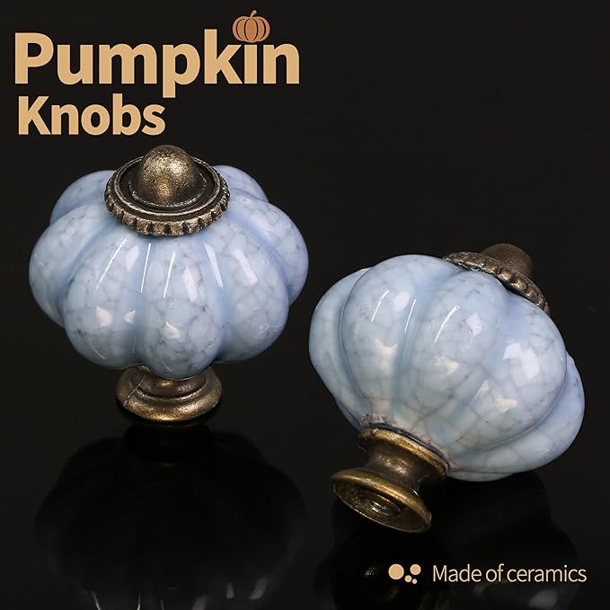 Blue Crackle Pumpkin Knobs 2 Pack Ceramic Cabinet Knobs Vintage Drawer Pulls - Image 5