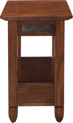 Leick Home Sibley End Table, Solid Wood, 1 Storage Drawer, Slate Tile Details - Image 4